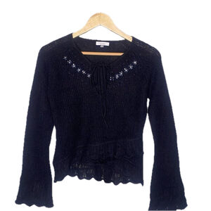 Azzurro Black Fancy Mohair Sweater with Sparkly Floral Design
